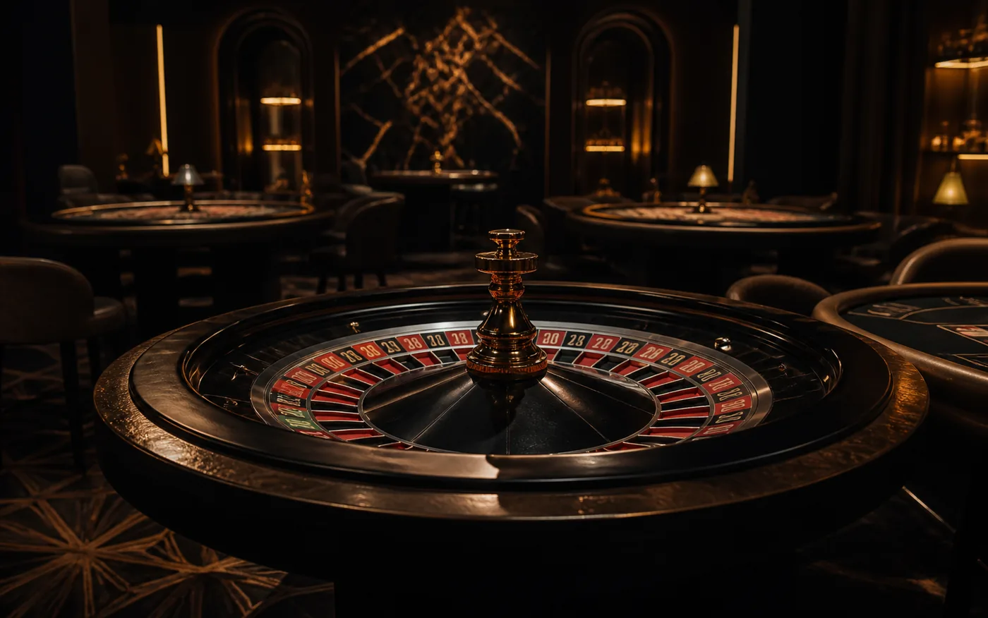 Mesa de roleta em ambiente editorial de cassino com luzes suaves